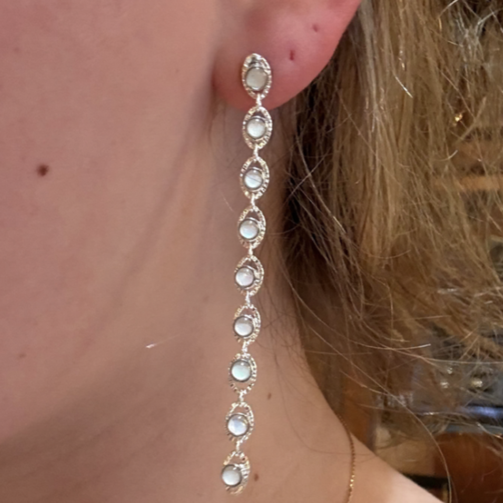 Glass Opal Chain Earrings · Silver