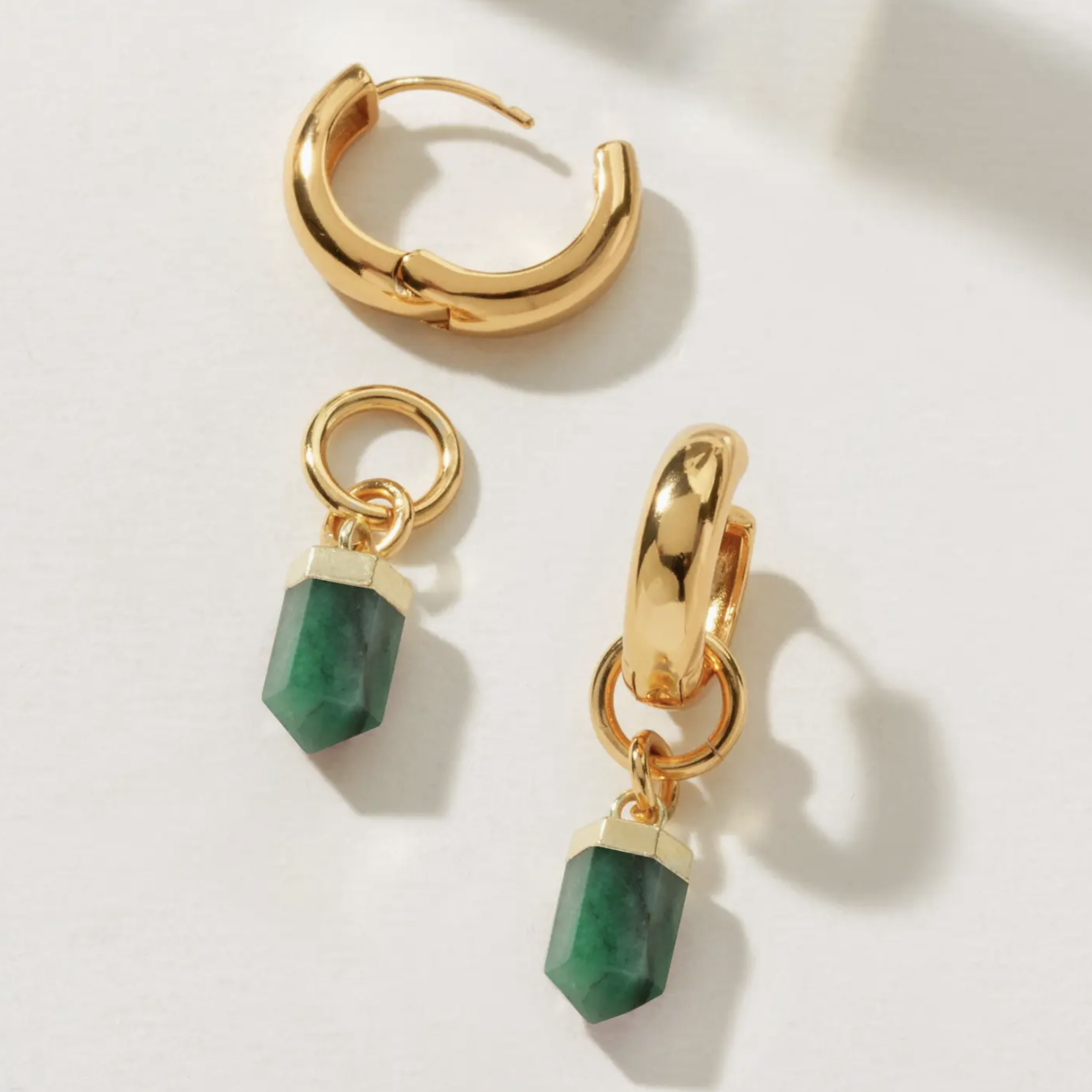 Straight to the Point Interchangeable Emerald Huggies · 14K Gold Plating