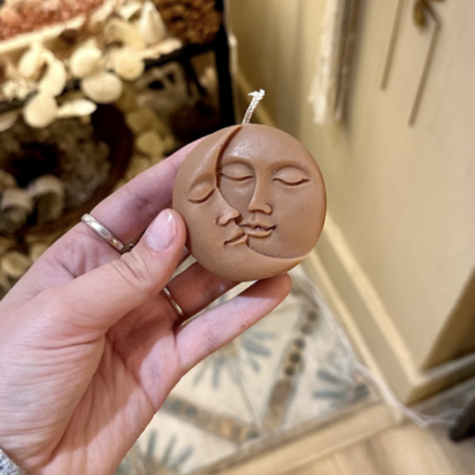 Light Brown Soy Wax Moon Candle | Wood Sage & Sea Salt