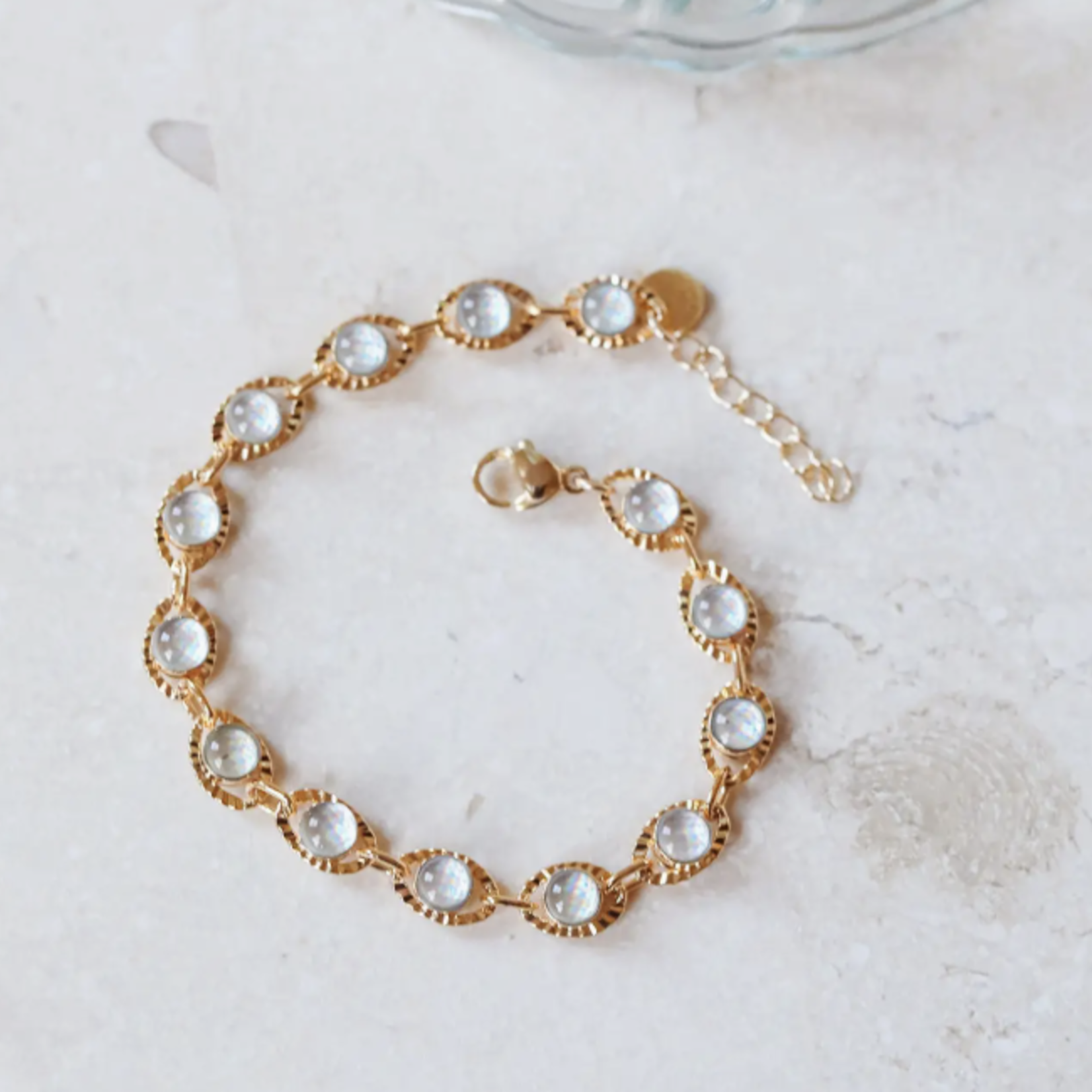 Glass Opal Chain Bracelet · Gold