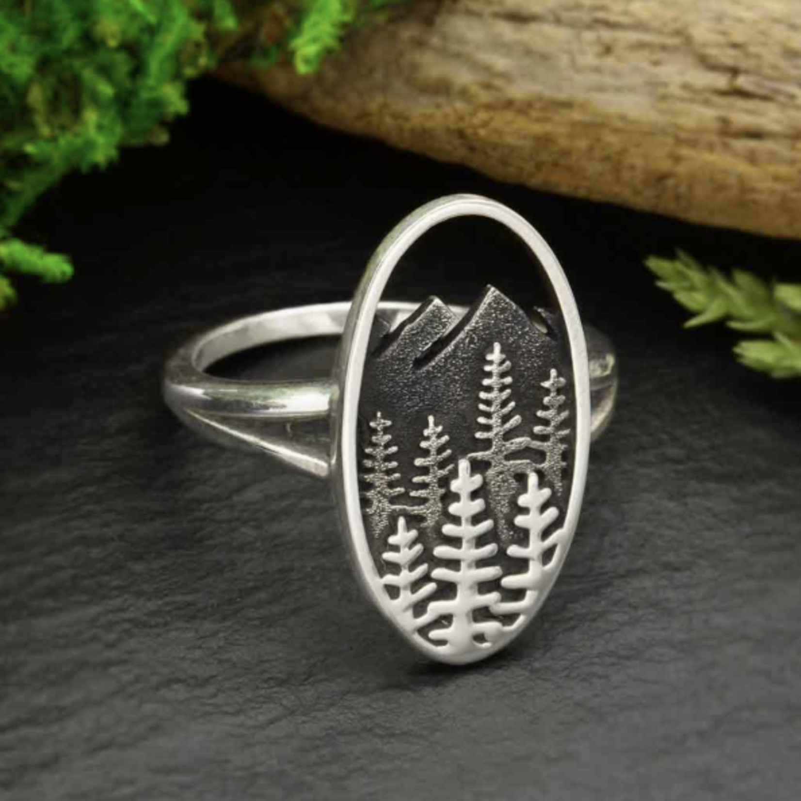 *Layered Trees & Mountains Ring · Silver · 8