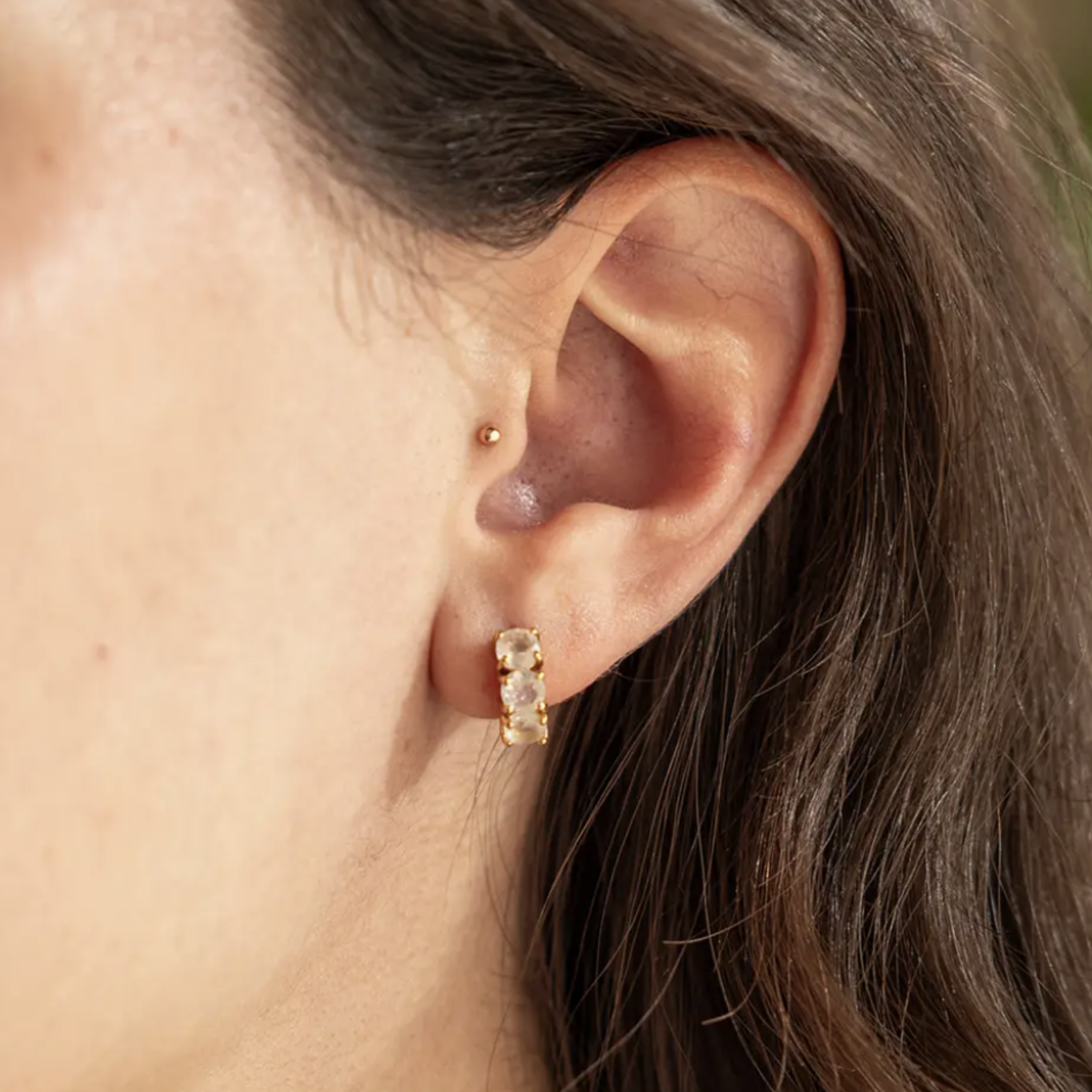 *Moonstone Trio Huggie Hoop Earrings · Gold