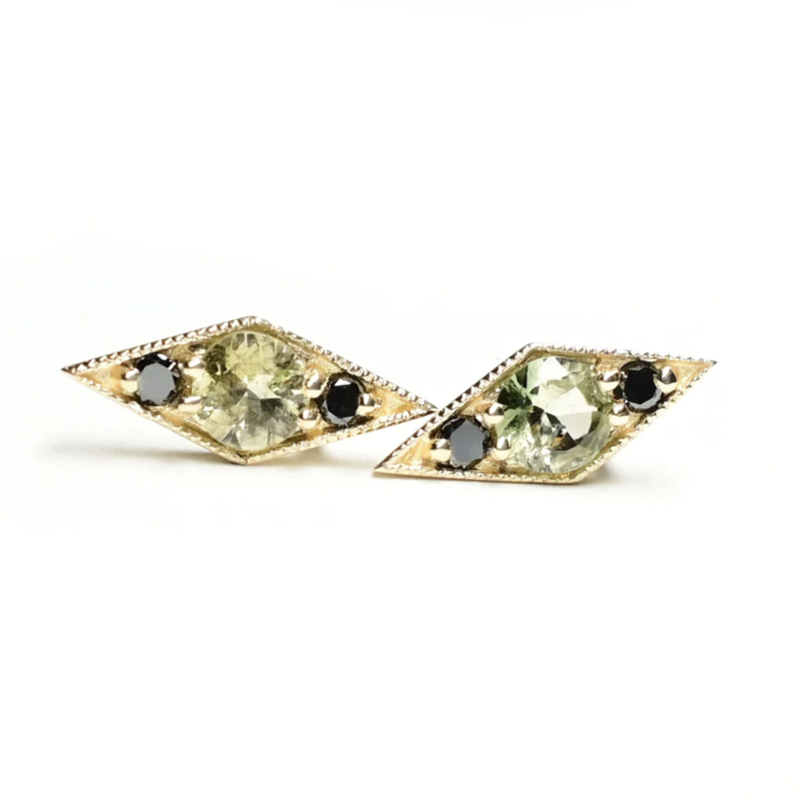 *Shillay Studs · Tourmaline & Black Diamond · 14K Gold