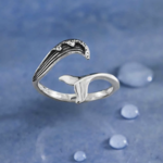 Wave & Whale Tail Ring · Sterling Silver · Adjustable