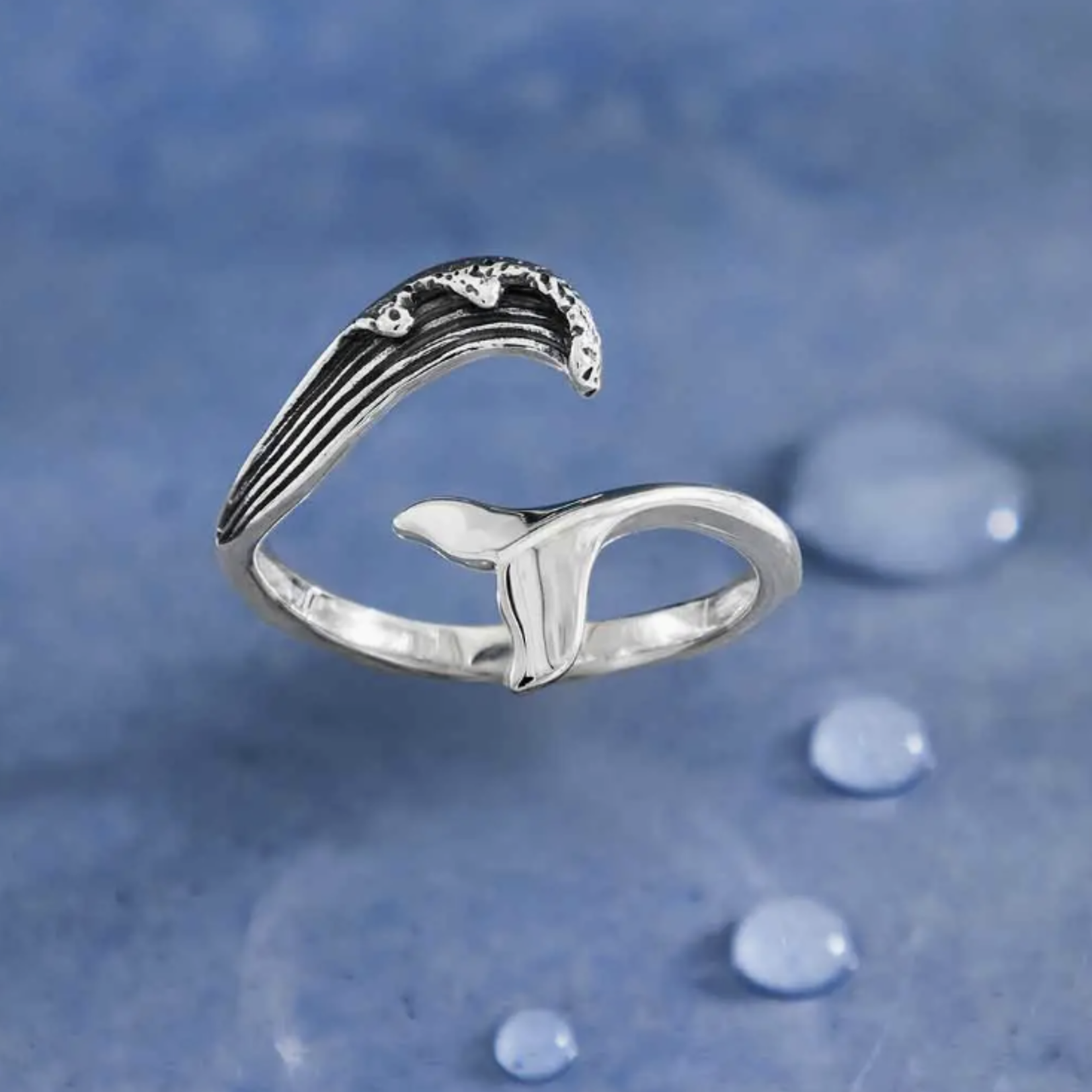 Wave & Whale Tail Ring · Sterling Silver · Adjustable
