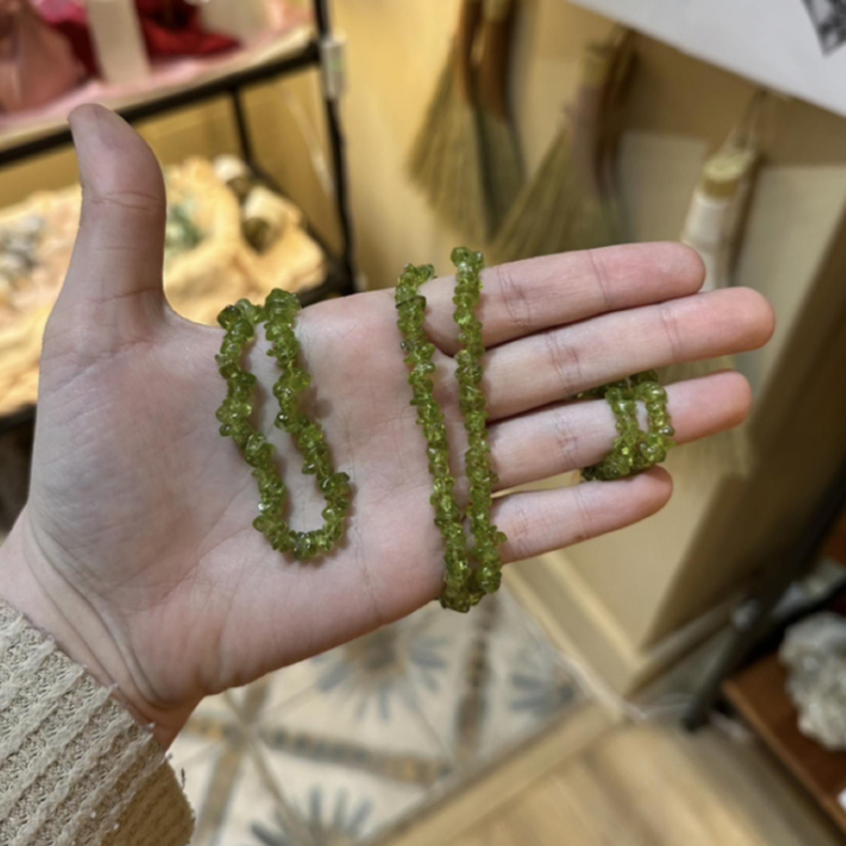 Crystal Chip Necklace · Peridot · 36"