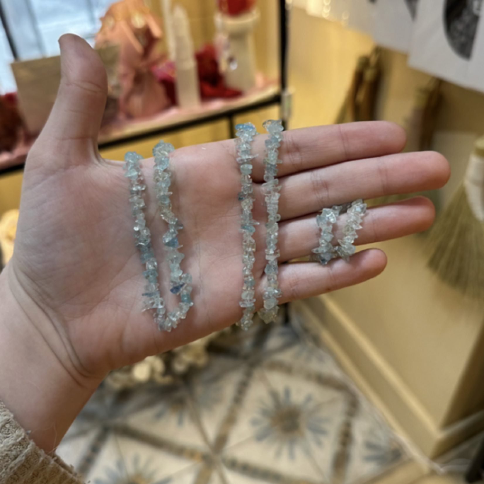 Crystal Chip Necklace · Aquamarine · 36"