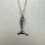 Prehistoric Works Hammered Fish w/Ruby  · 24K Gold & Silver