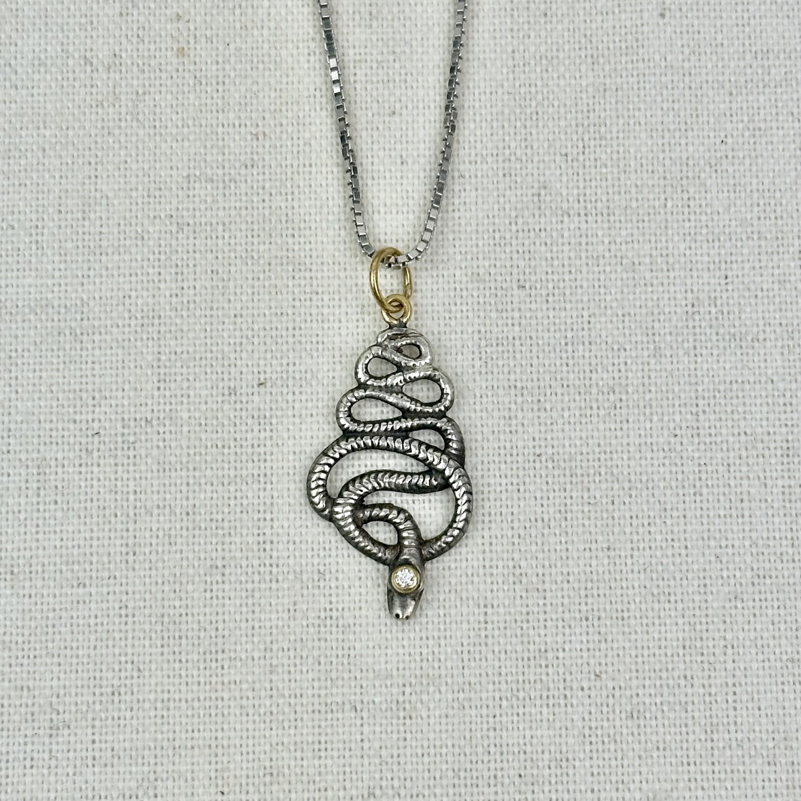 Prehistoric Works Small Snake w/Diamond · 24K Gold & Silver