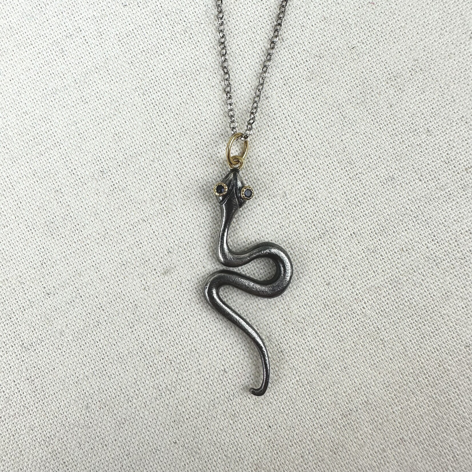 Prehistoric Works Large Snake w/Sapphire · 24K Gold & Silver