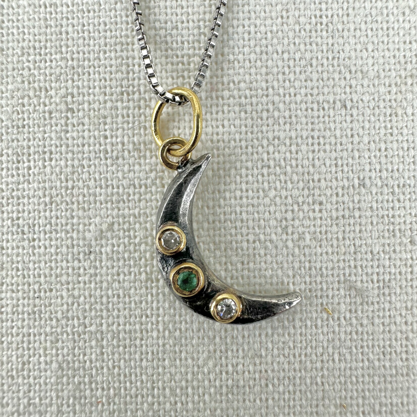 Prehistoric Works Half Moon w/Diamond · 24K Gold & Silver