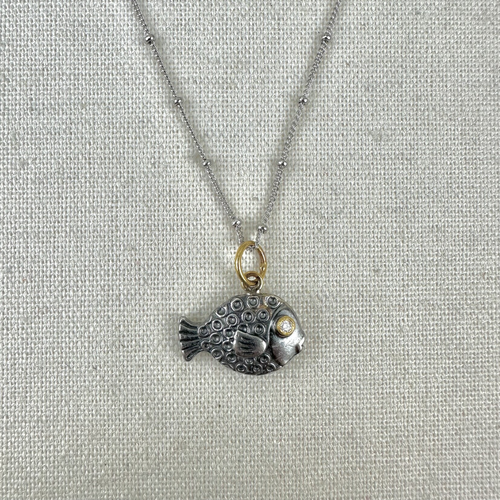 Prehistoric Works Pufferfish w/Diamonds · 24K Gold & Silver