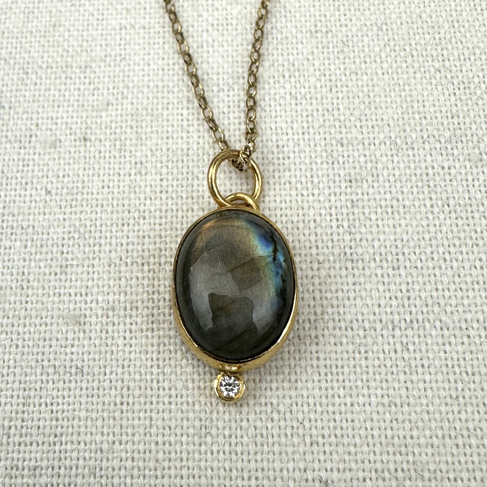 Prehistoric Works Labradorite w/Diamond · 24K Gold & Silver
