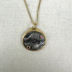 Prehistoric Works Two Fish w/Ruby · 24K Gold & Silver