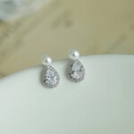 Happyzzzsu *Pearl Drop Diamond Stud Earrings · Silver