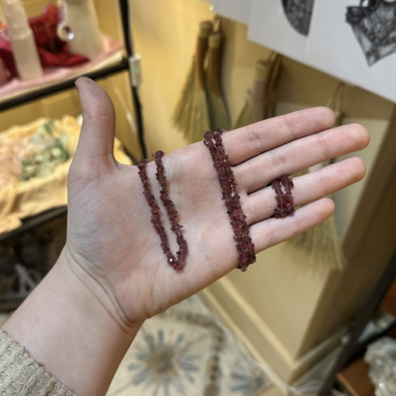 Crystal Chip Necklace · Pink Tourmaline · 36"