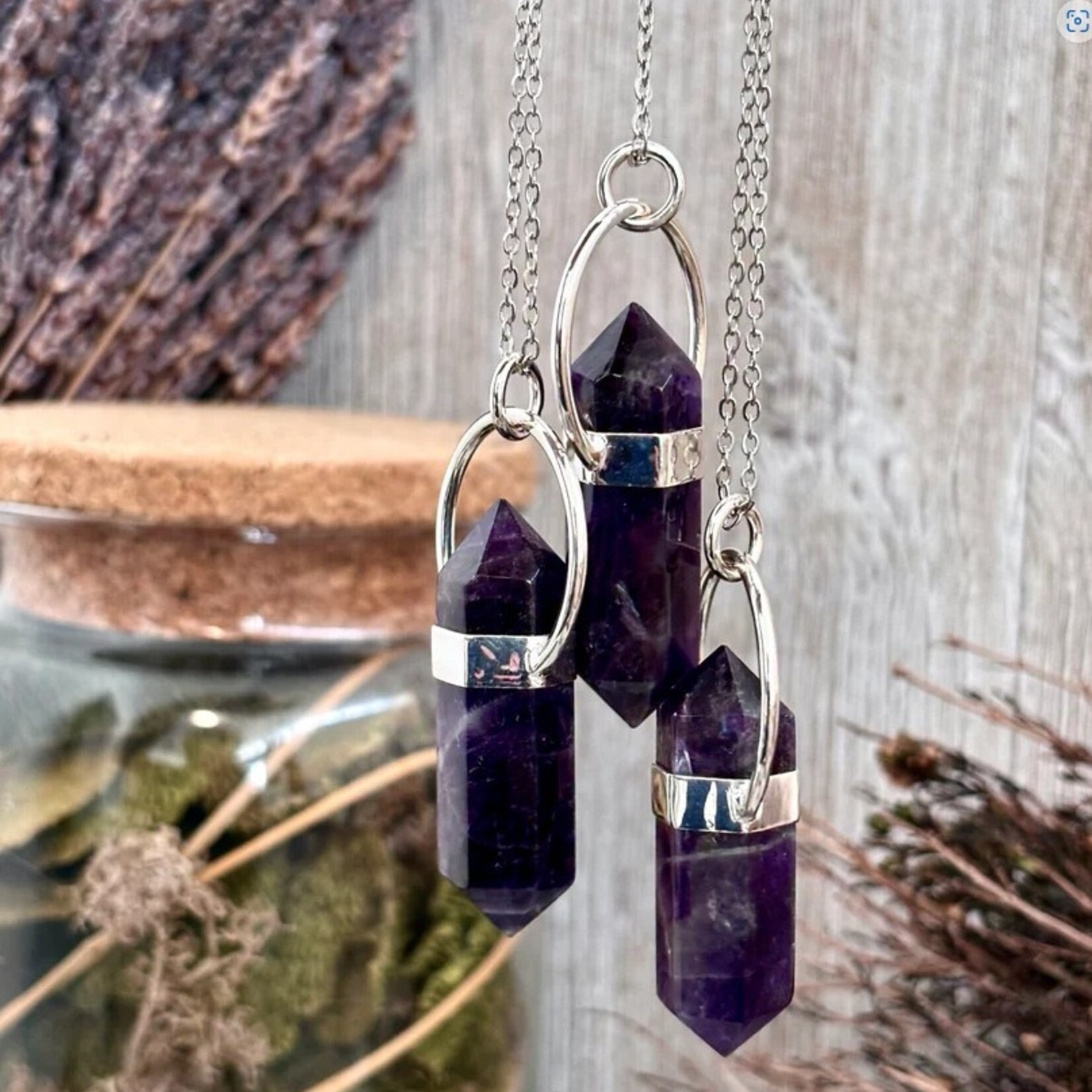 *Foxlark Crystal Jewelry *Amethyst Crystal Point Necklace · Sterling Silver