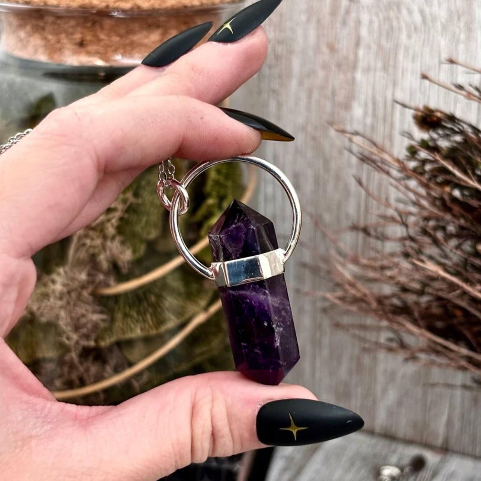*Foxlark Crystal Jewelry *Amethyst Crystal Point Necklace · Sterling Silver