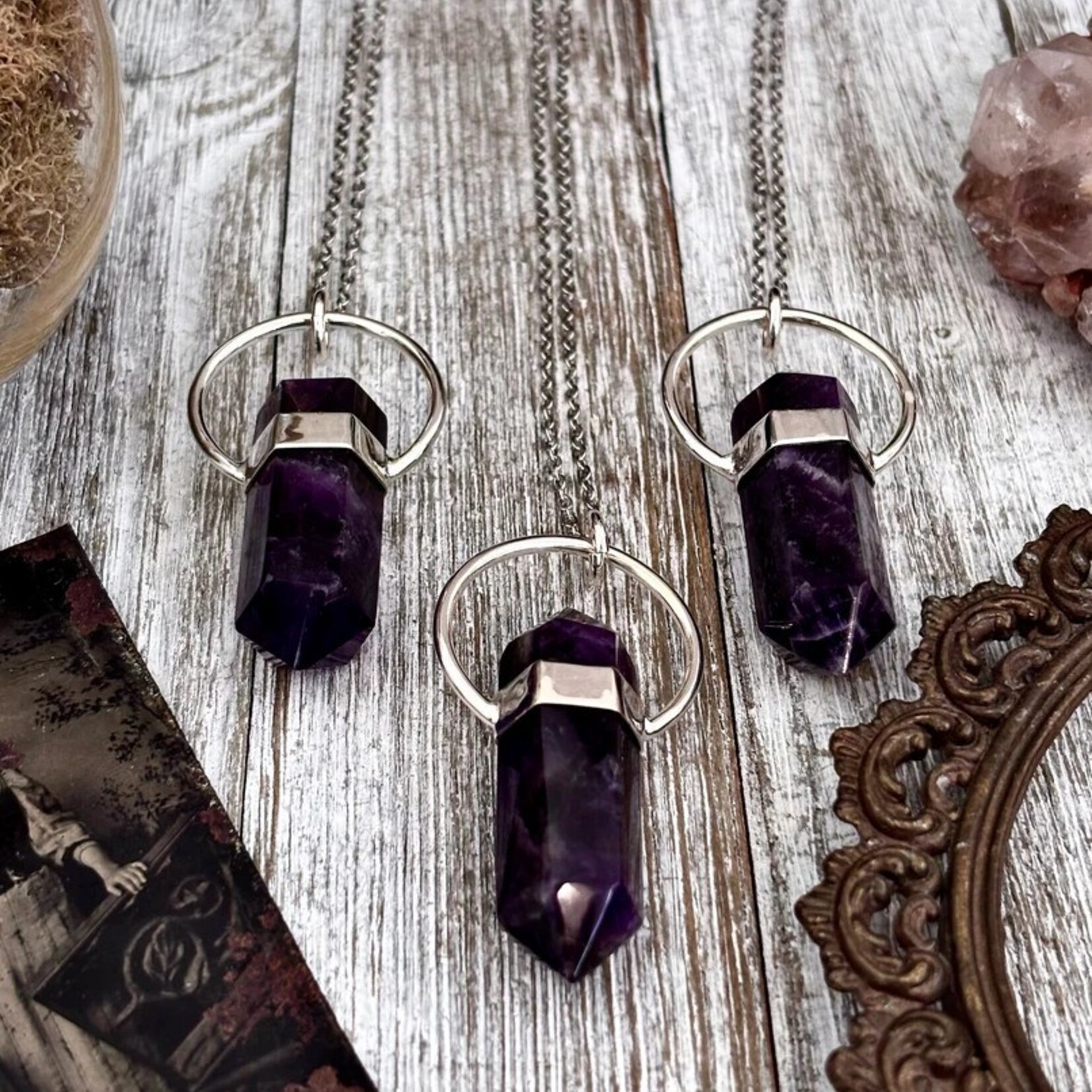 *Foxlark Crystal Jewelry *Amethyst Crystal Point Necklace · Sterling Silver