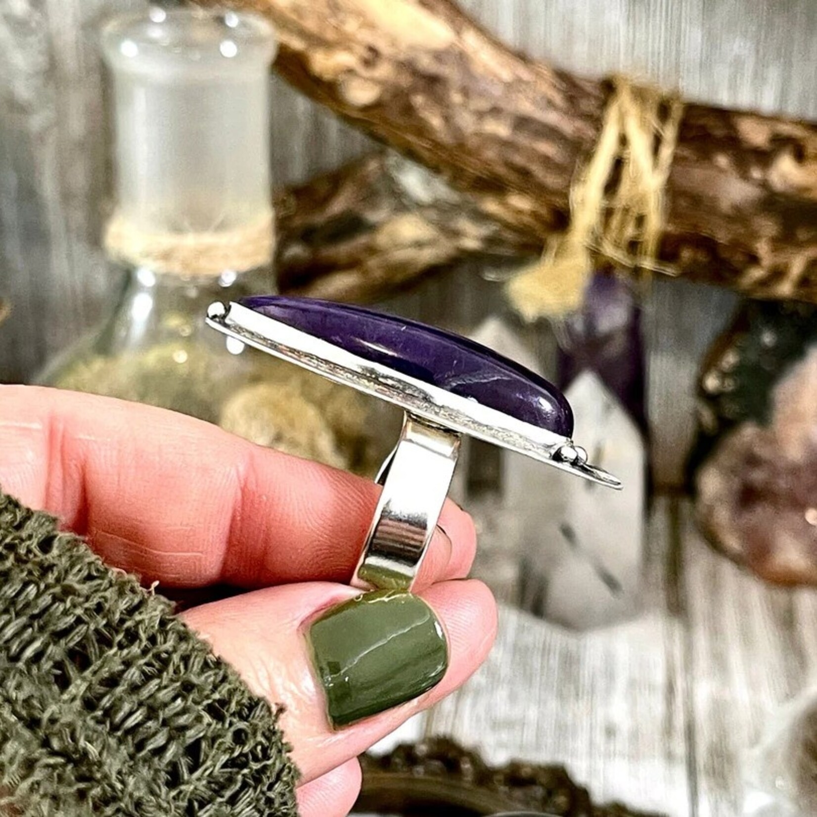 *Foxlark Crystal Jewelry *Amethyst Magic Moon Ring · Sterling Silver · Adjustable