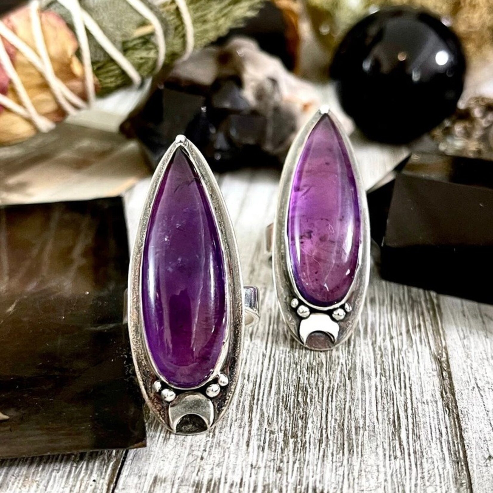 *Foxlark Crystal Jewelry *Amethyst Magic Moon Ring · Sterling Silver · Adjustable