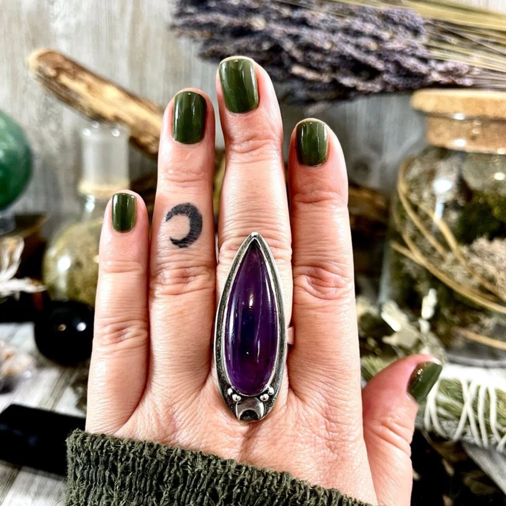 *Foxlark Crystal Jewelry *Amethyst Magic Moon Ring · Sterling Silver · Adjustable