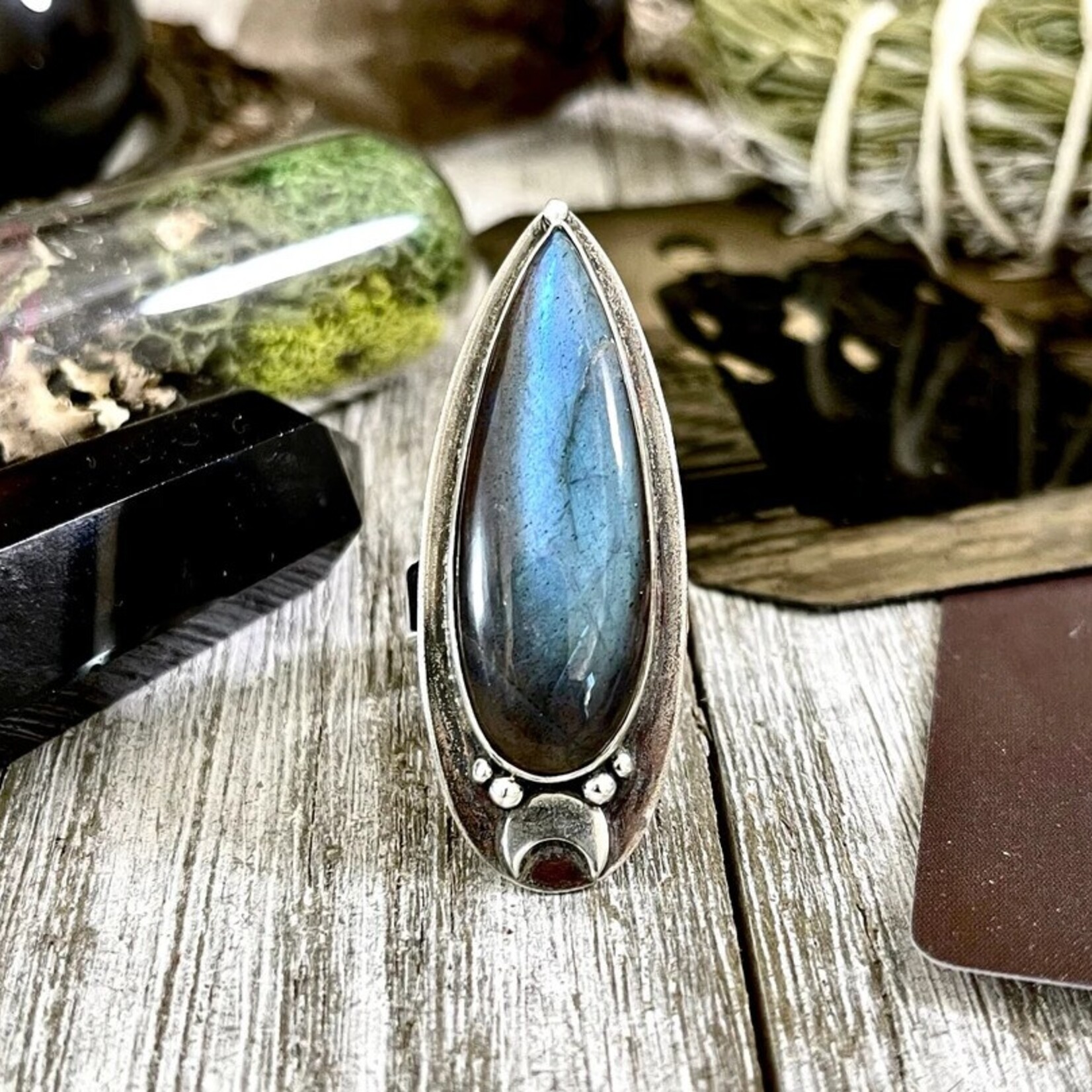 *Foxlark Crystal Jewelry *Labradorite Magic Moon Crystal Ring · Sterling Silver · Adjustable