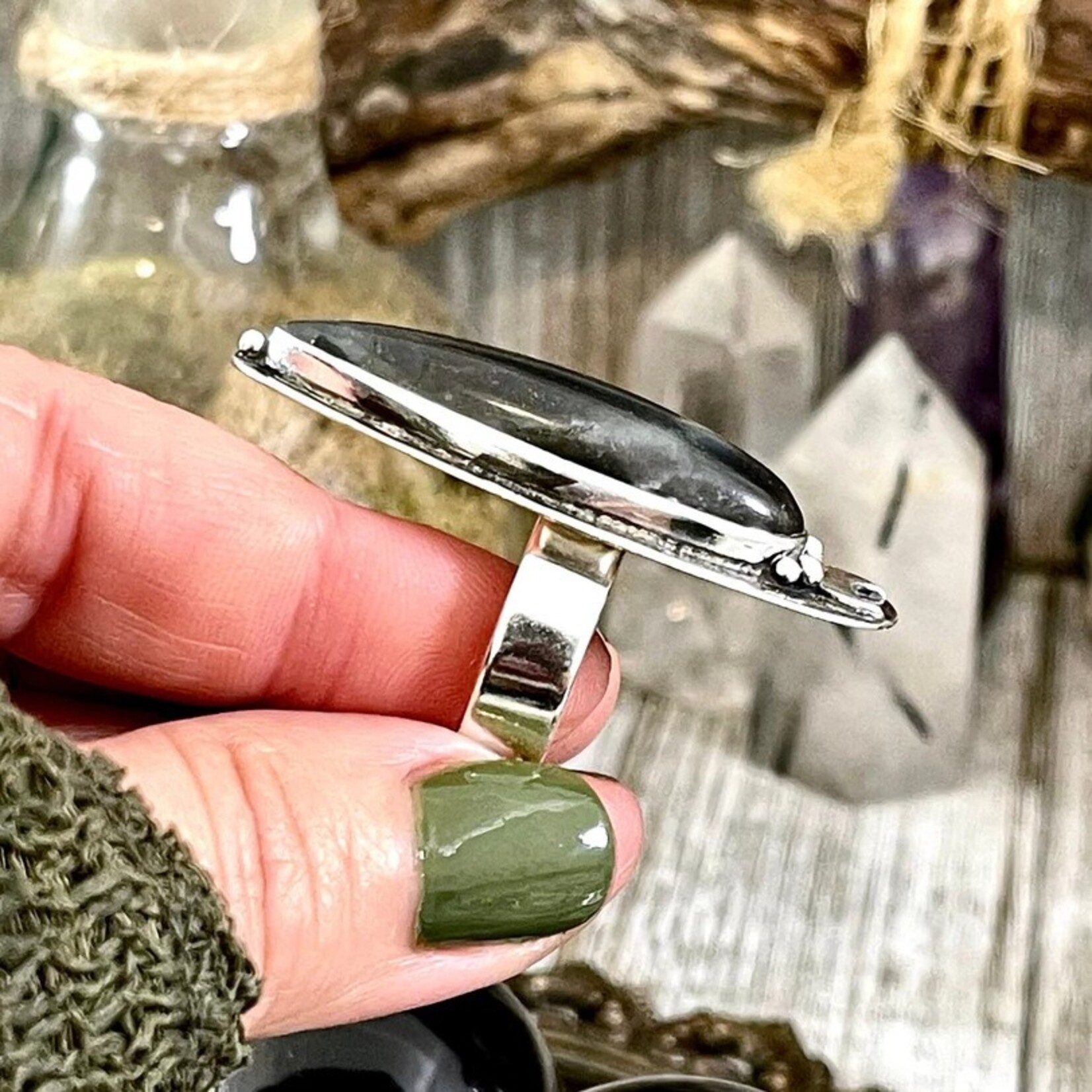 *Foxlark Crystal Jewelry *Labradorite Magic Moon Crystal Ring · Sterling Silver · Adjustable