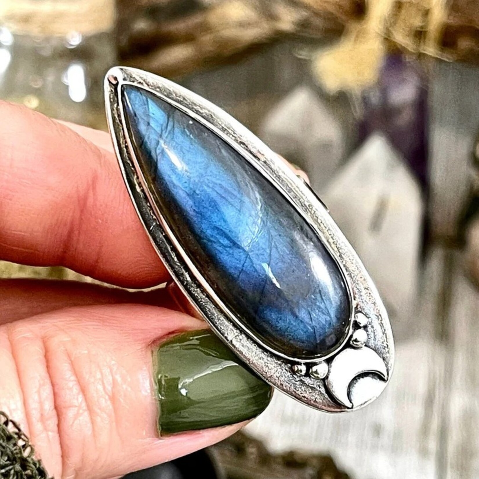 *Foxlark Crystal Jewelry *Labradorite Magic Moon Crystal Ring · Sterling Silver · Adjustable