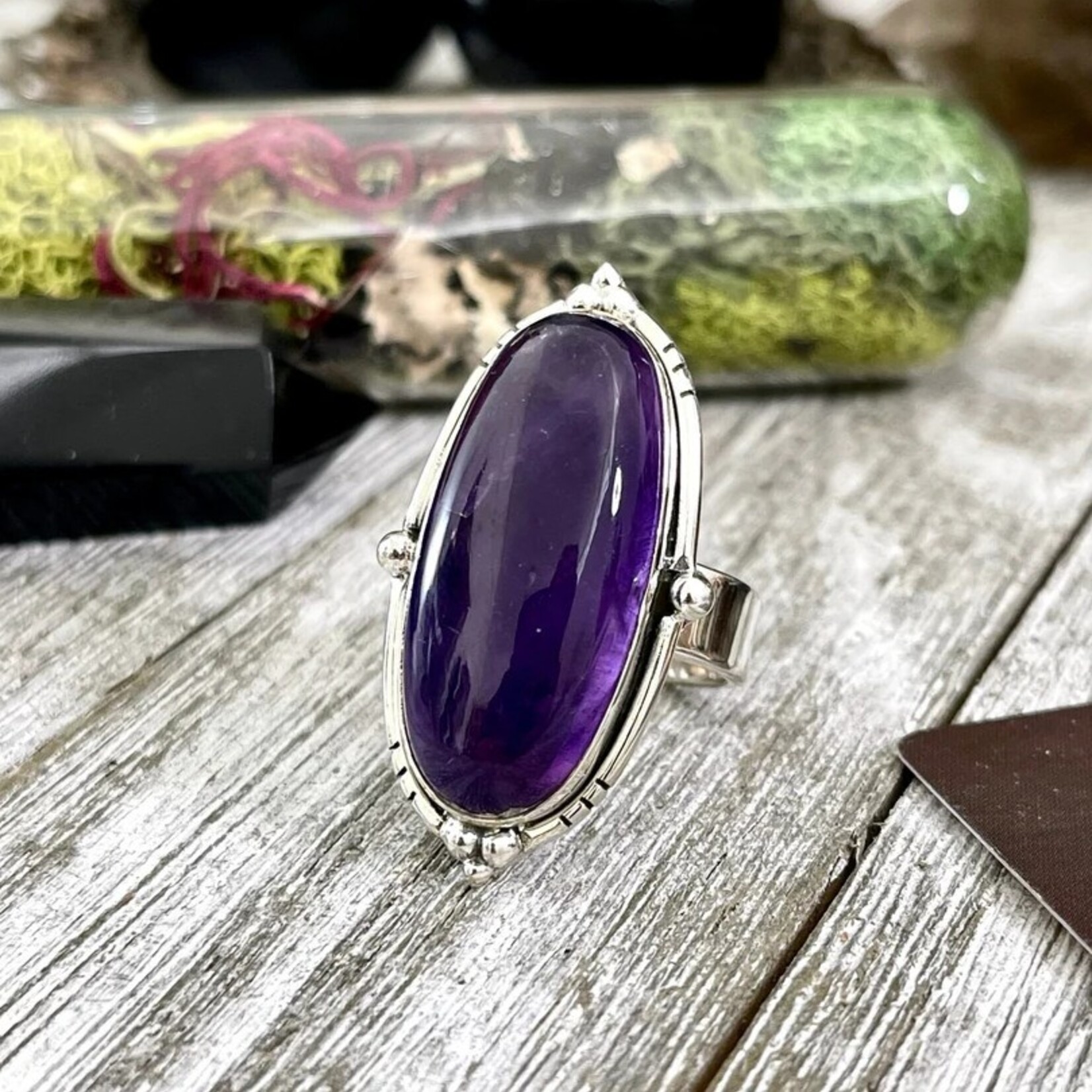 *Foxlark Crystal Jewelry *Amethyst Oval Crystal Statement Ring · Sterling Silver