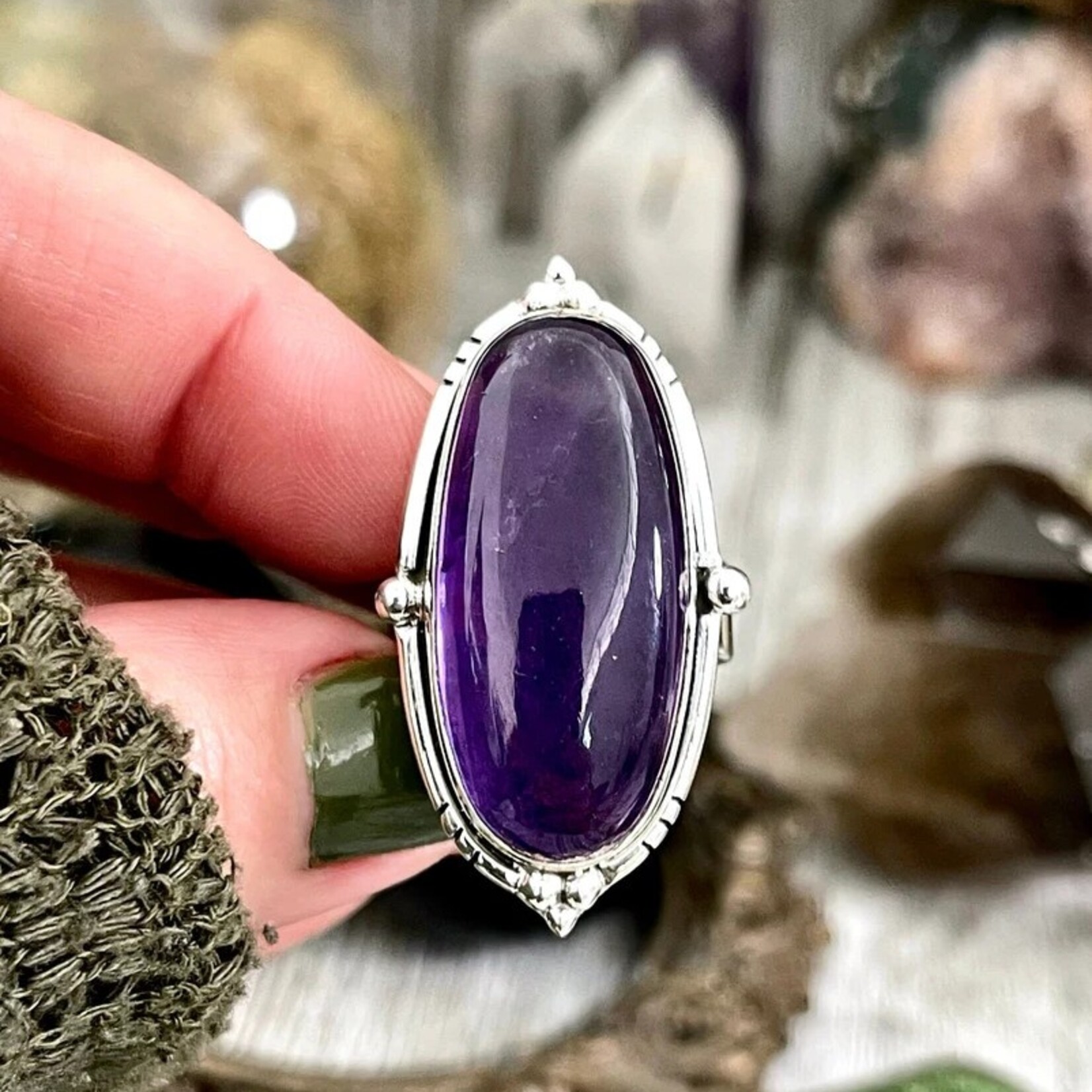 *Foxlark Crystal Jewelry *Amethyst Oval Crystal Statement Ring · Sterling Silver