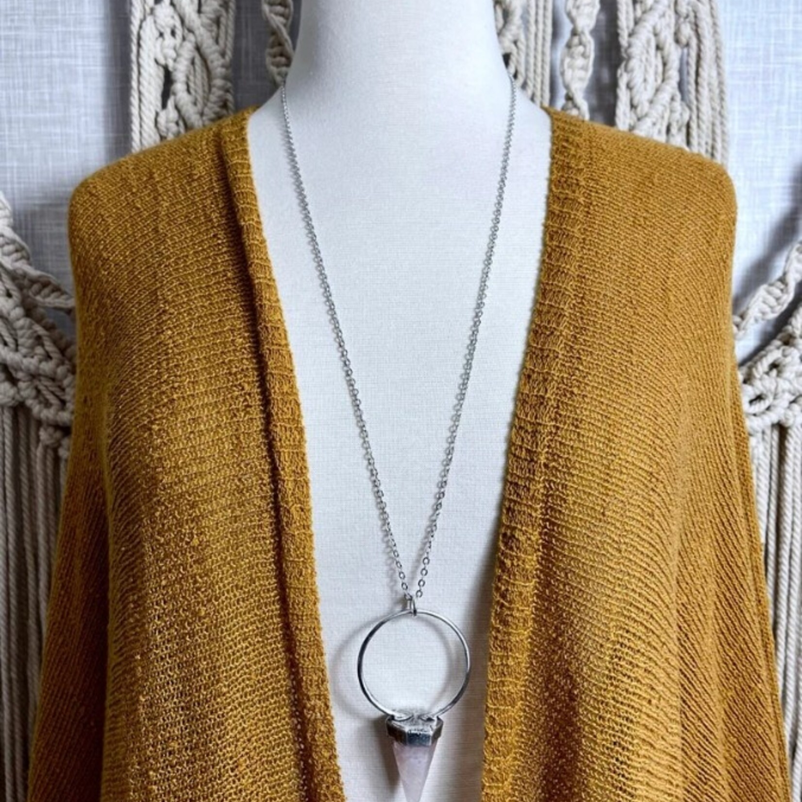 *Foxlark Crystal Jewelry *Rose Quartz Crystal Pendulum Necklace Pendant · Fine Silver