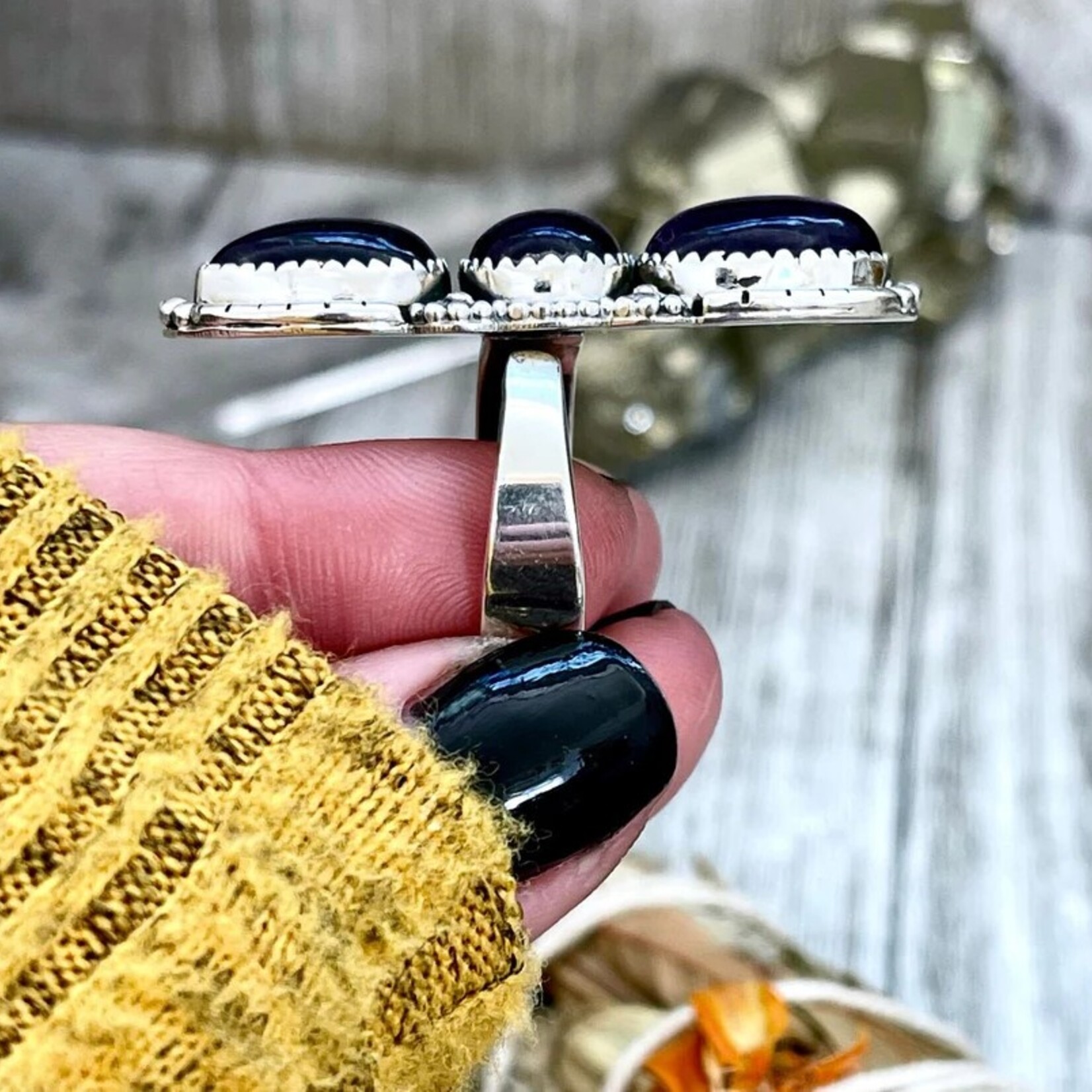 *Foxlark Crystal Jewelry *Three Stone Amethyst Crystal Ring · Sterling Silver · Adjustable