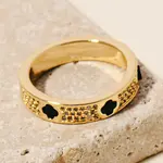 *Gold Dipped CZ and Black Clover Band Ring · Gold