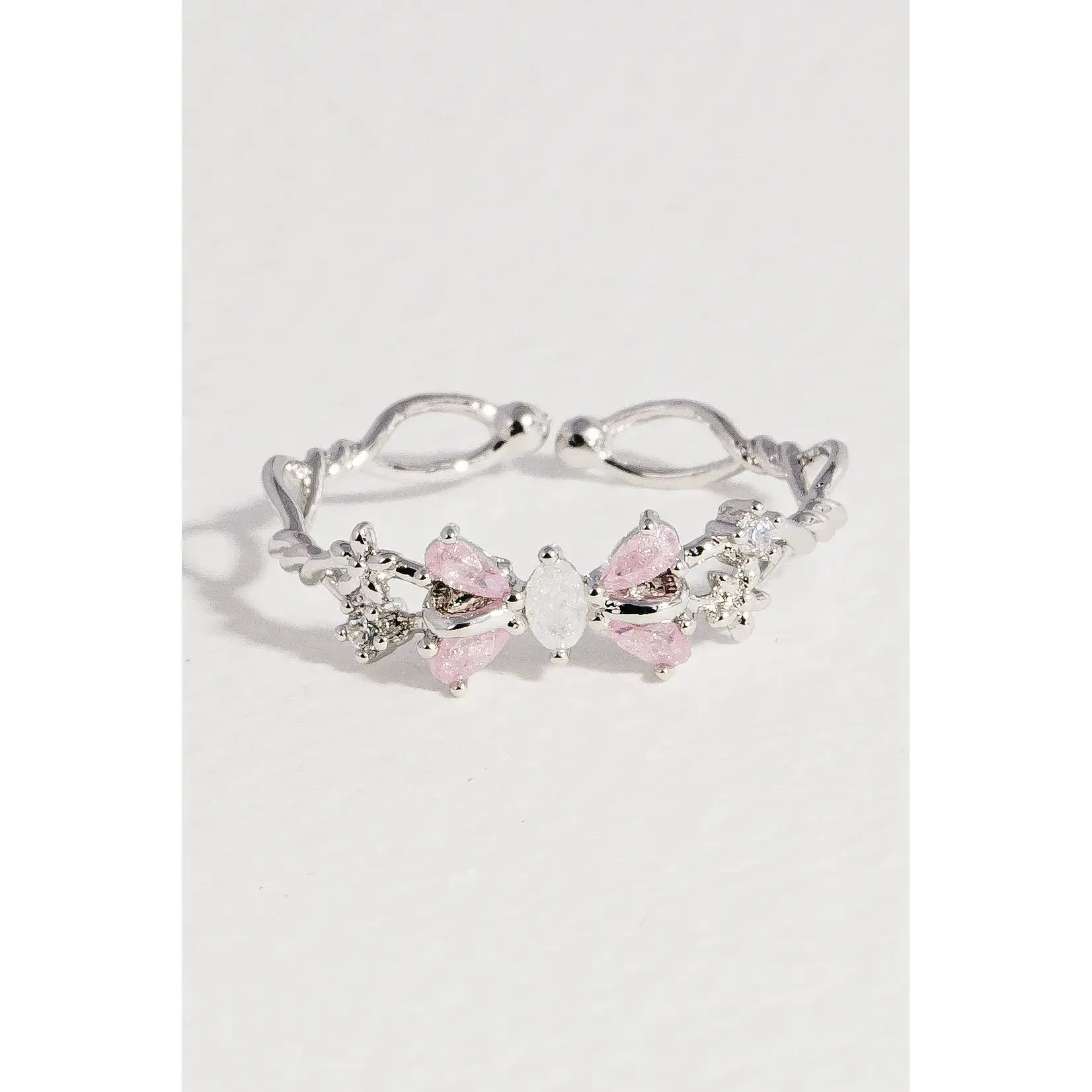 CZ Bow Tie Open Band Ring · Silver