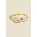 CZ Double Flower Open Band Ring · Gold
