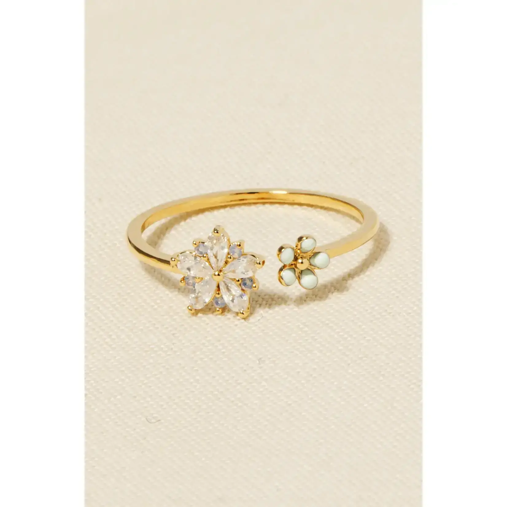 *CZ Double Flower Open Band Ring · Gold