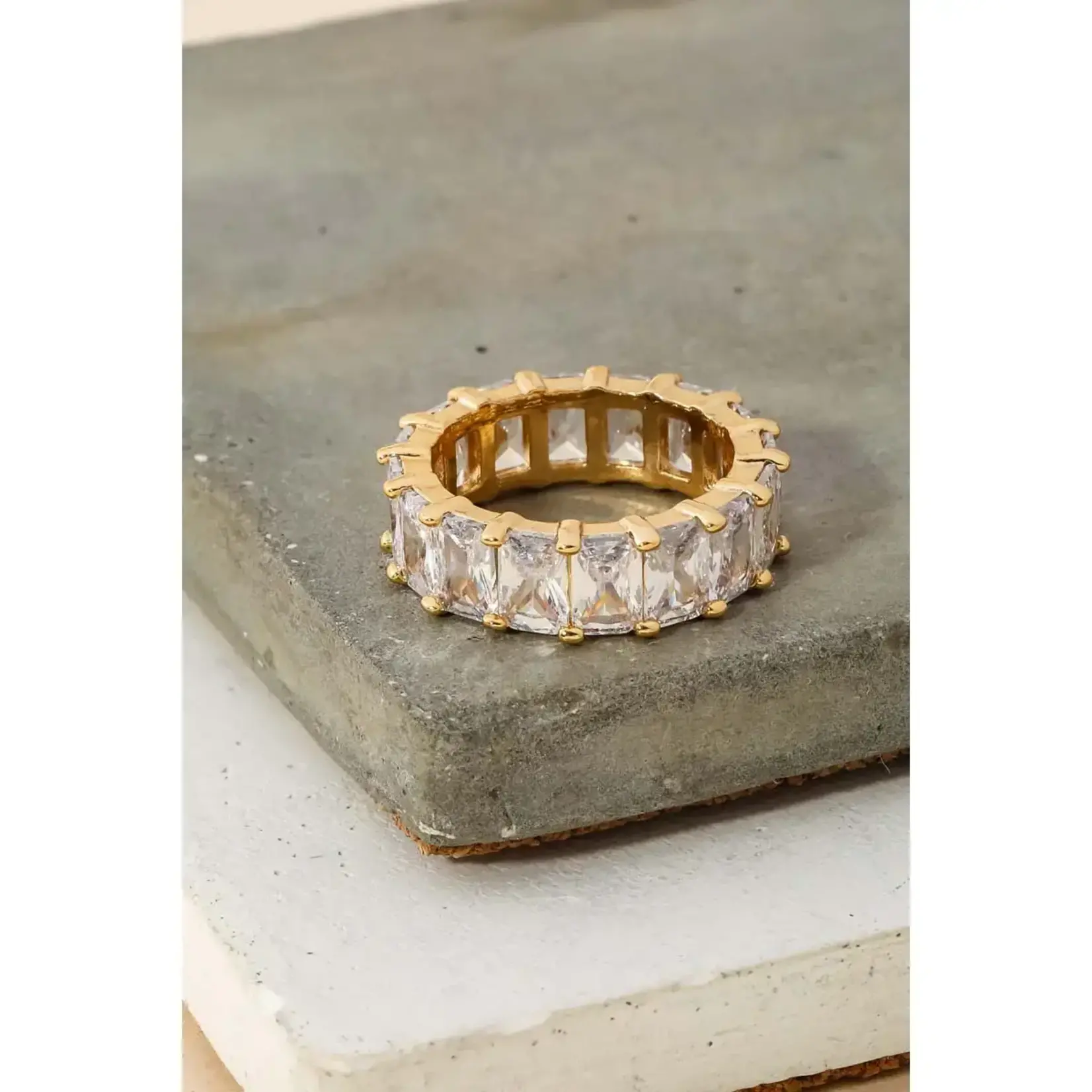 Rhinestone Baguette Eternity Ring · Gold