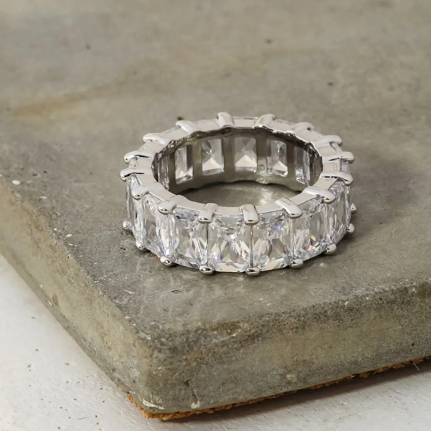 Rhinestone Baguette Eternity Ring · Silver
