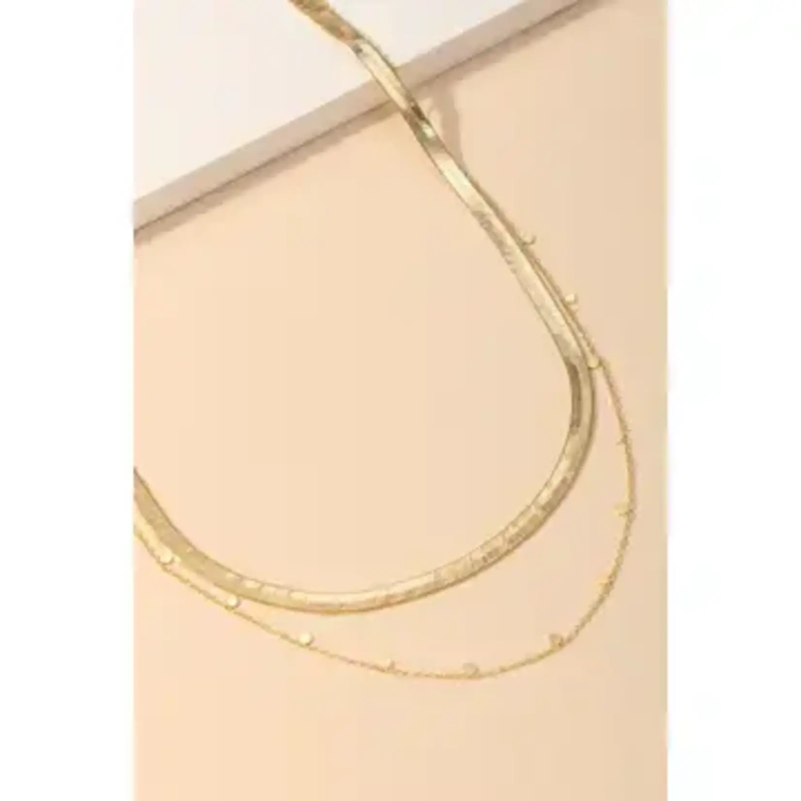 Layered Chain Herringbone Necklace · Gold