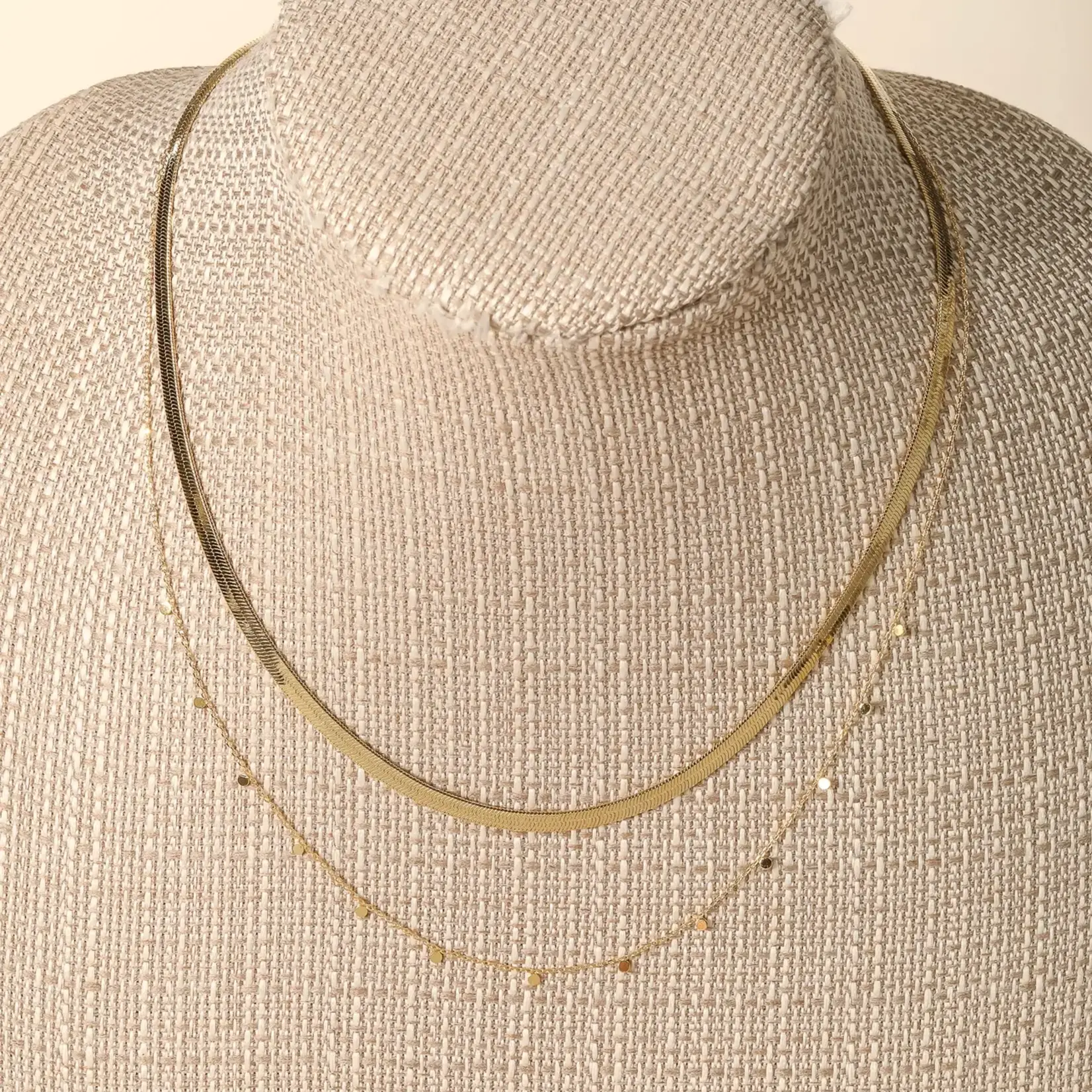 Layered Chain Herringbone Necklace · Gold
