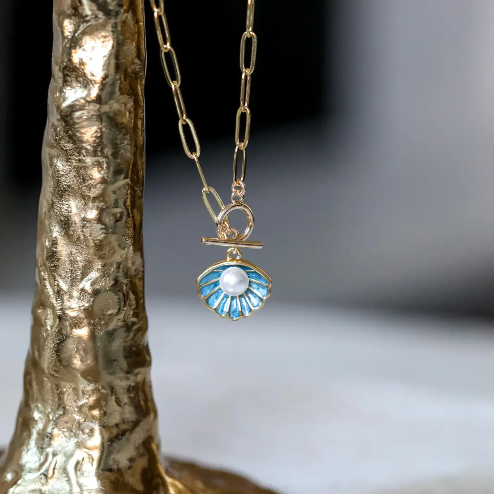Blue Pearl Toggle Necklace · Gold