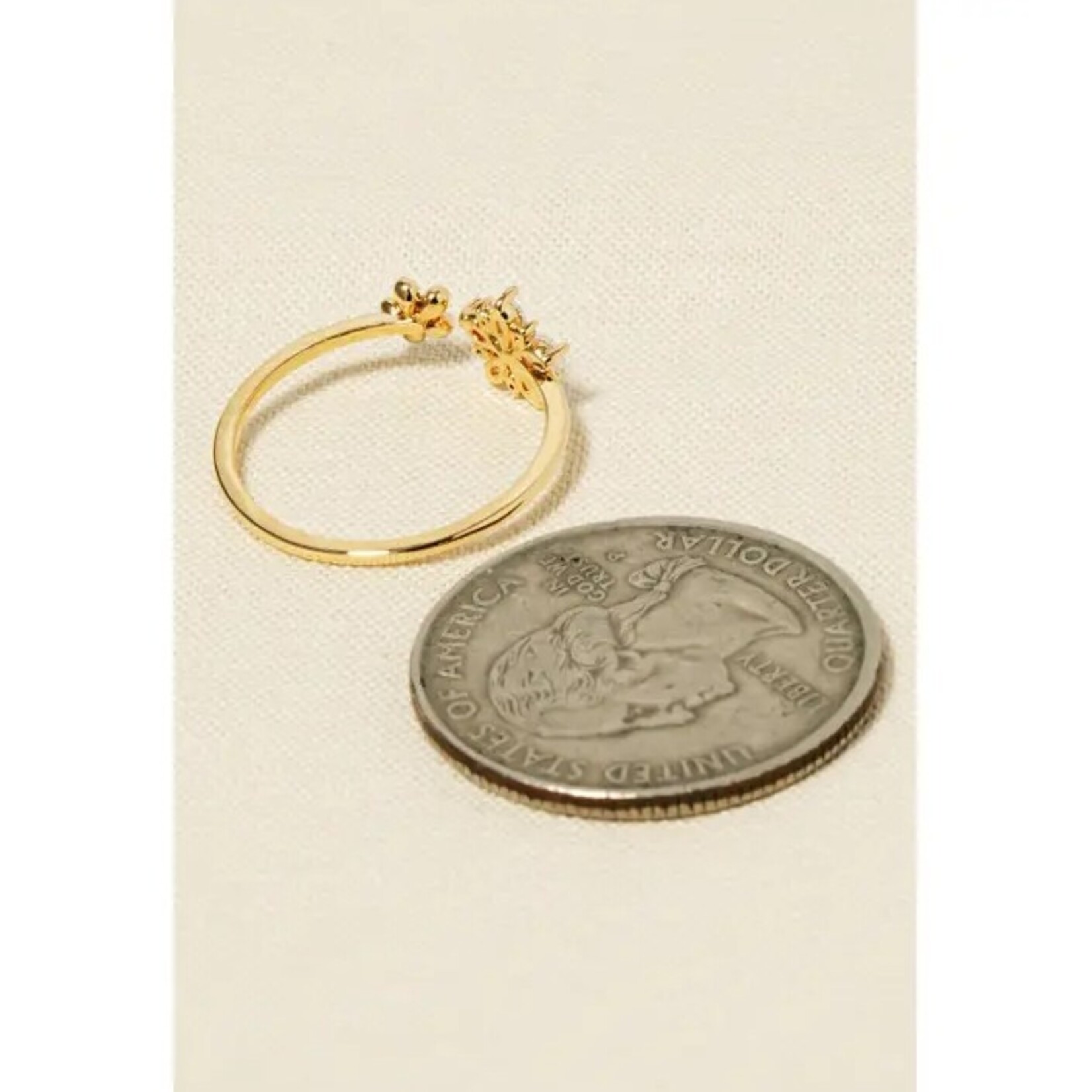 *CZ Double Flower Open Band Ring · Gold