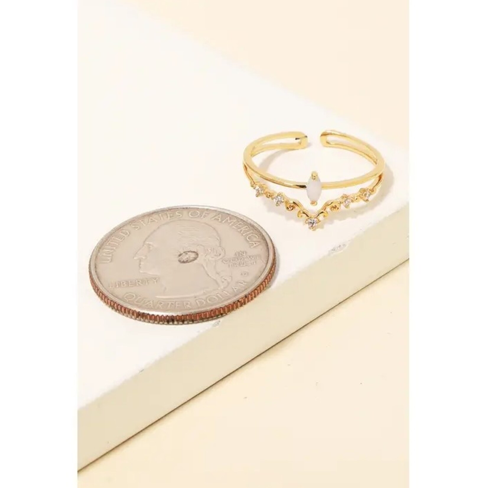 Double Band Opal Rhinestone Ring · Gold