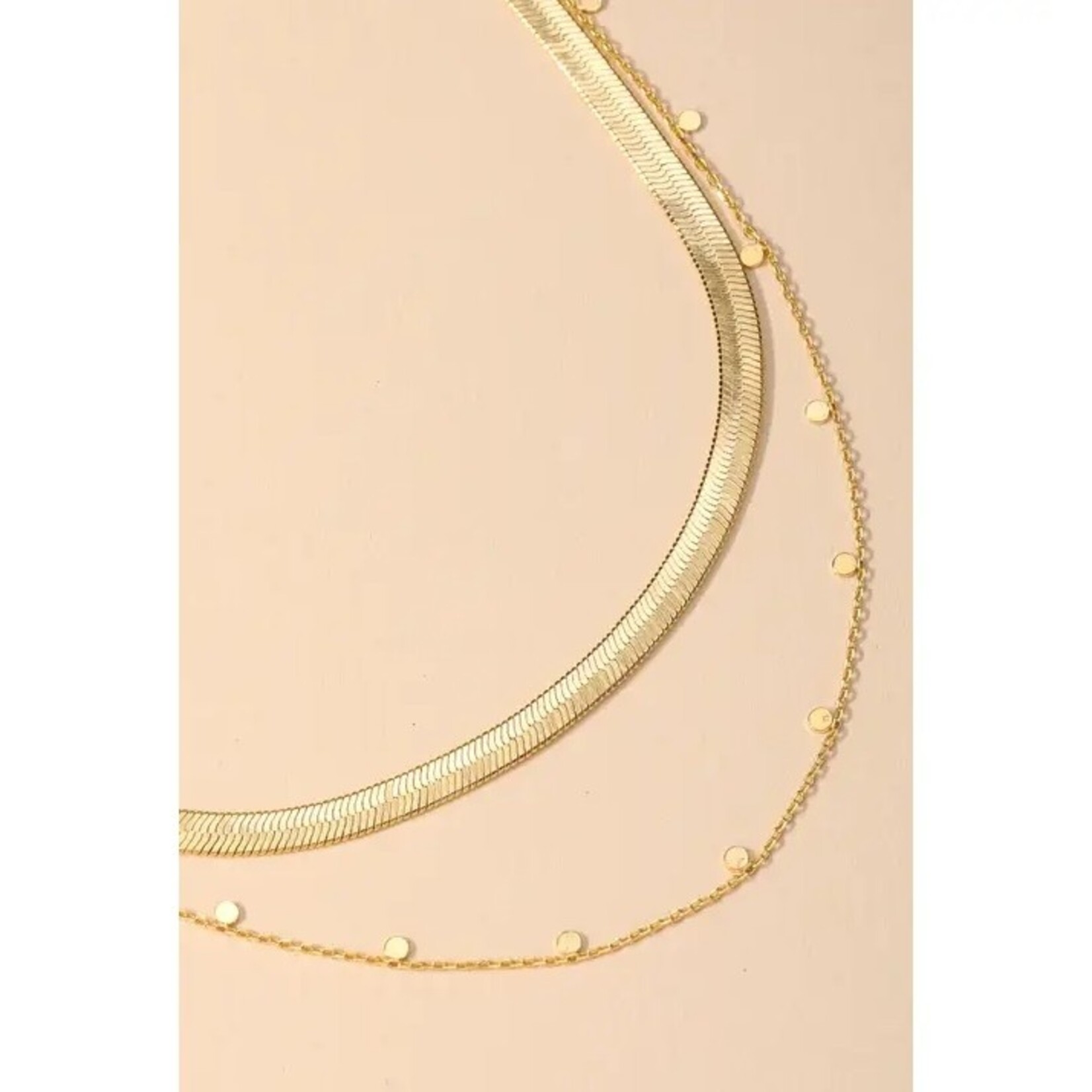 Layered Chain Herringbone Necklace · Gold
