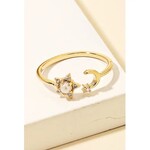 Star and Crescent Stud Open Band Ring · Gold