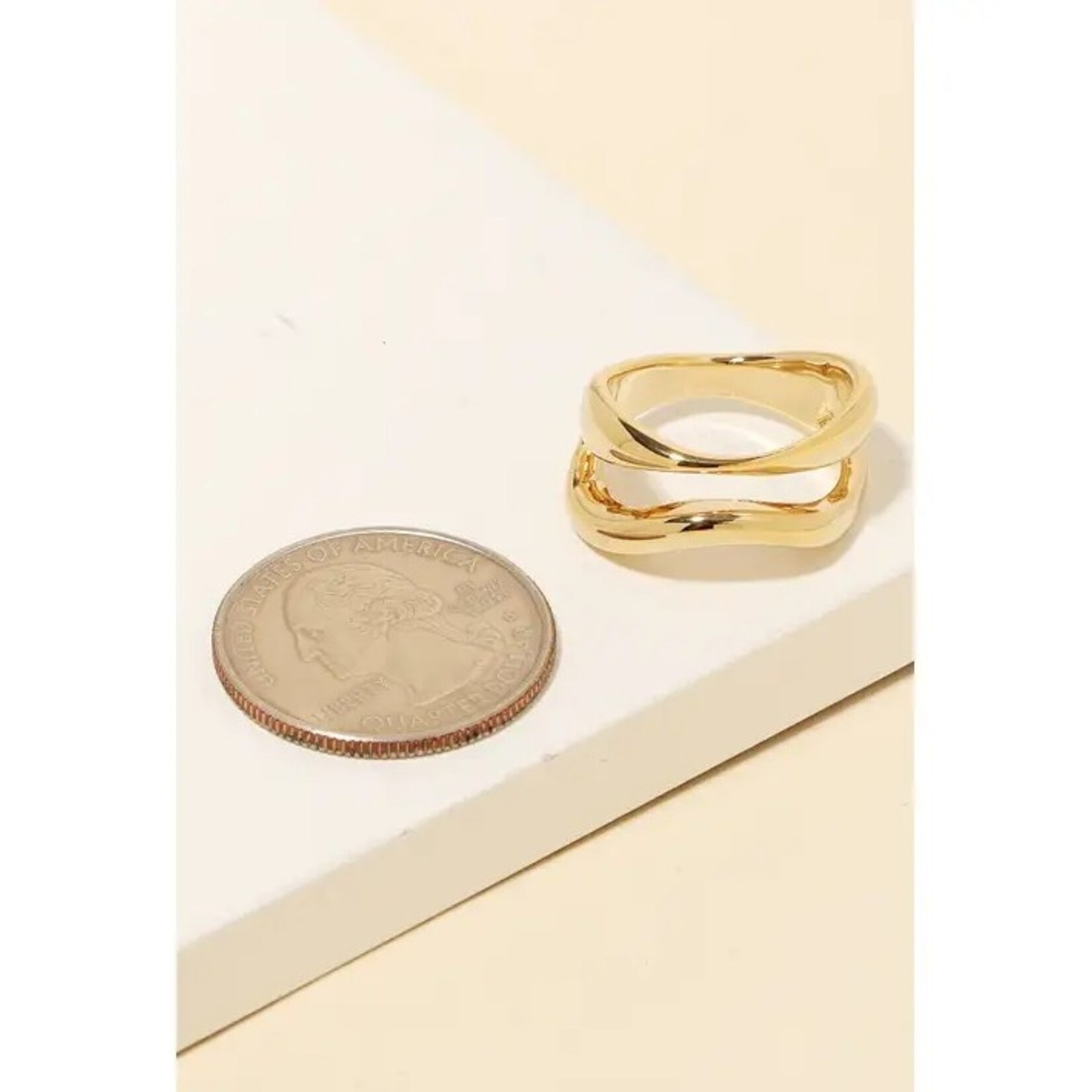 Warped Metallic Double Line Ring · Gold