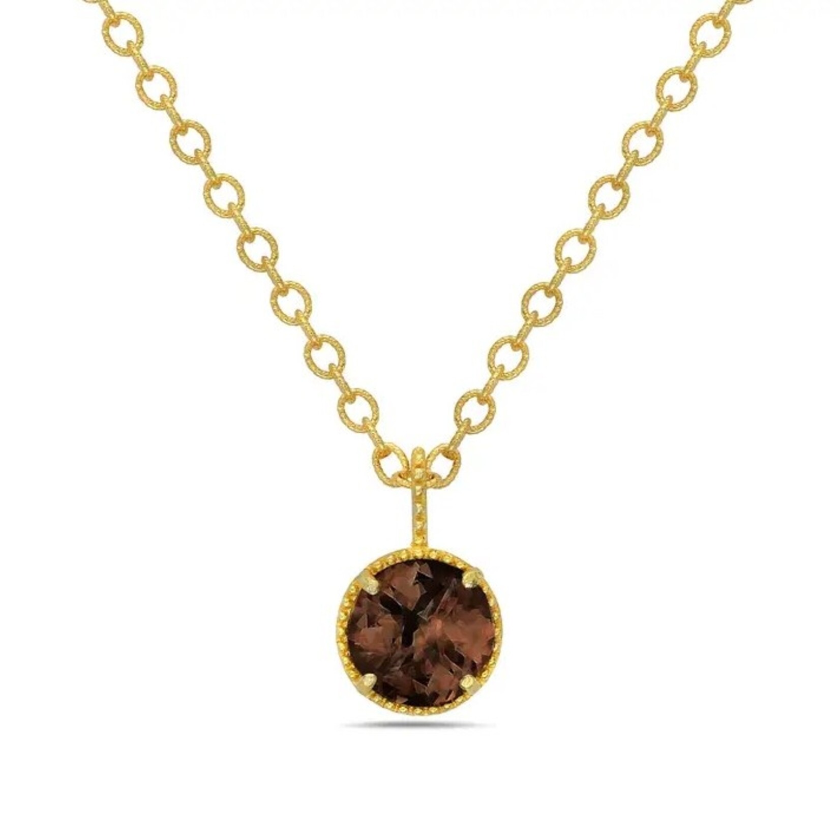 *Large Round Smoky Quartz Necklace · 18K Gold Vermeil