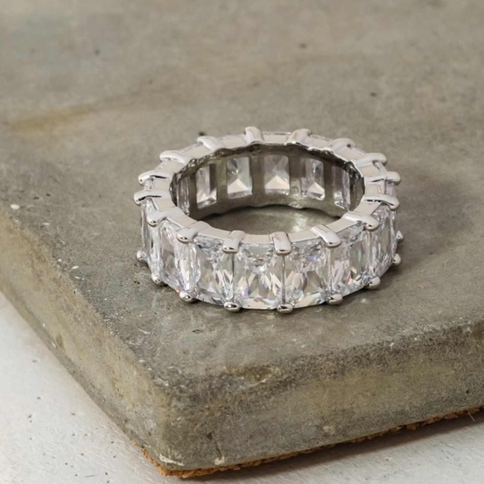 Rhinestone Baguette Eternity Ring · Silver