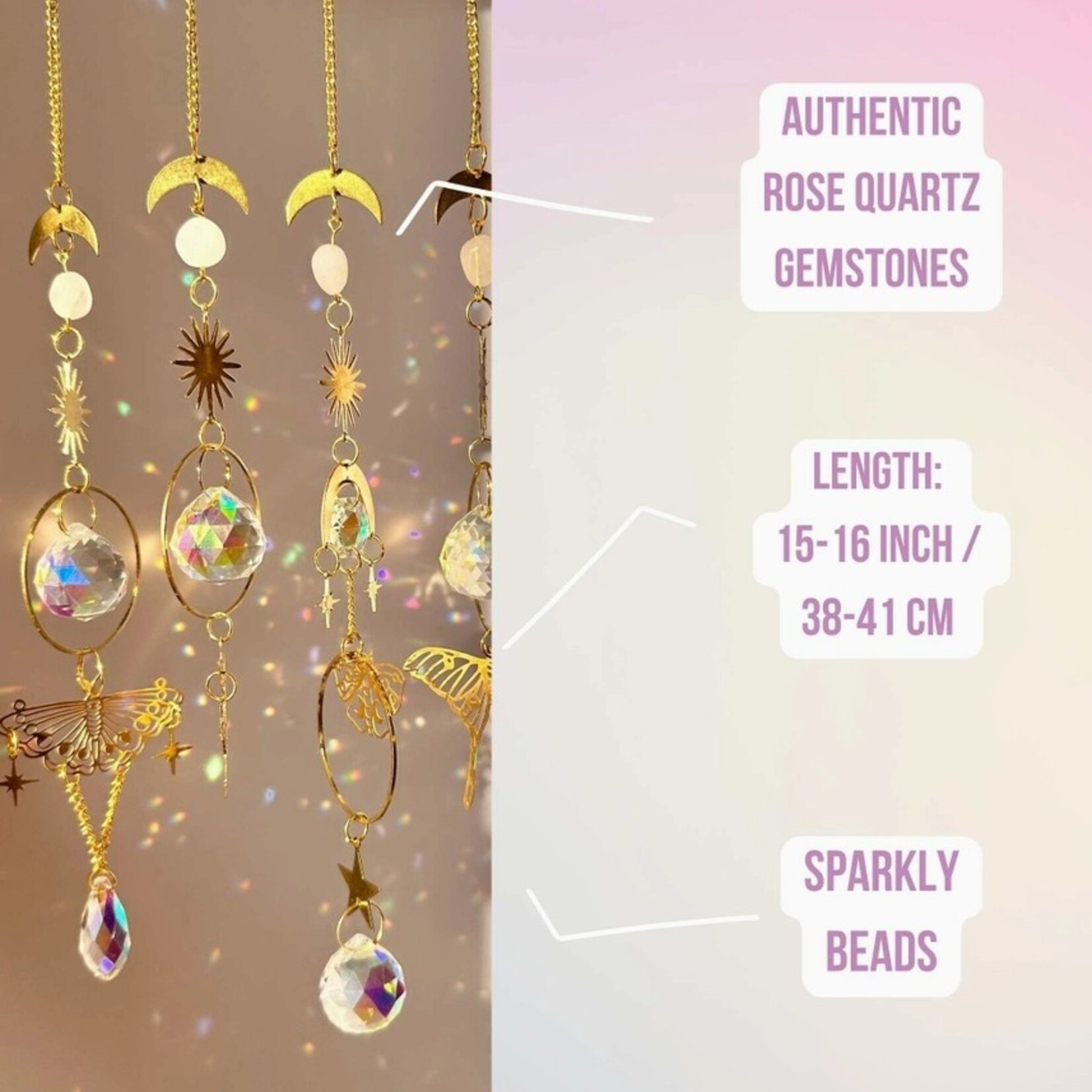Butterfly w/Rose Quartz Suncatcher |